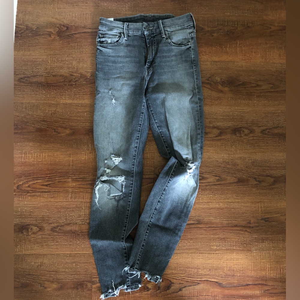 MOTHER GRAY HIGH WAISTED SKINNY JEANS